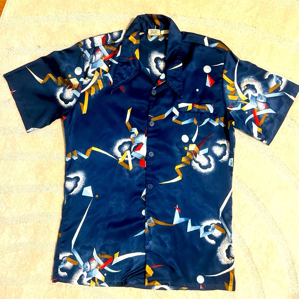 🪩 Paul Howard California Vintage blue Shirt S/S abstract disco geometric